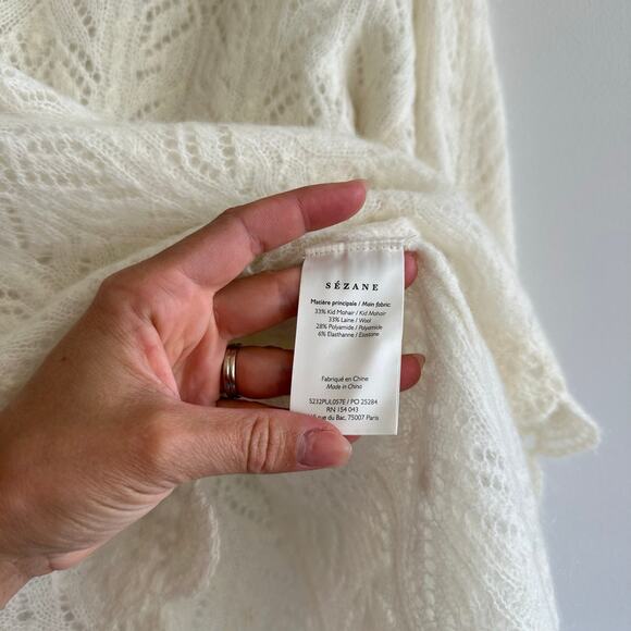 SEZANE Paris Louison Kid Mohair Jumper Knit Pullover Sweater Ecru Ivory M - Picture 10 of 13